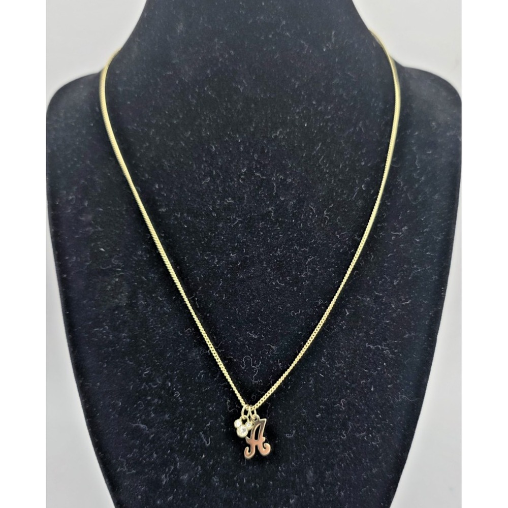Disney Parks The Letter Cursive 'A' Necklace w/Mickey Mouse Charm 18" Gold Tone